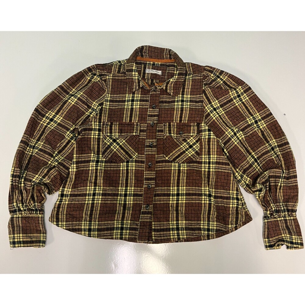 We The Free, Free People Small Plaid Flannel Long Sleeve Orangle/Yellow
